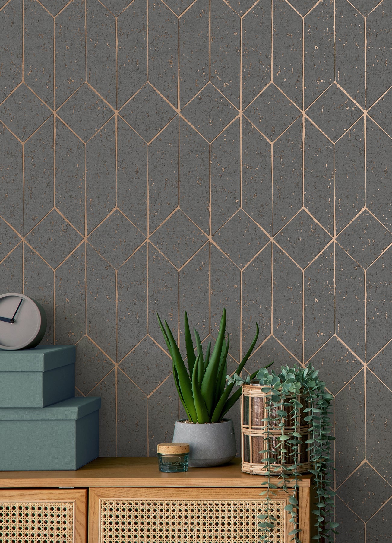 Advantage Hayden Charcoal Concrete Trellis Wallpaper, 20.5-in by 33-ft