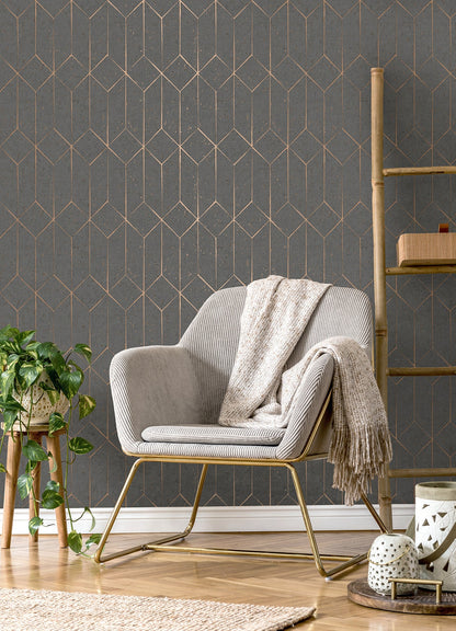 Advantage Hayden Charcoal Concrete Trellis Wallpaper, 20.5-in by 33-ft