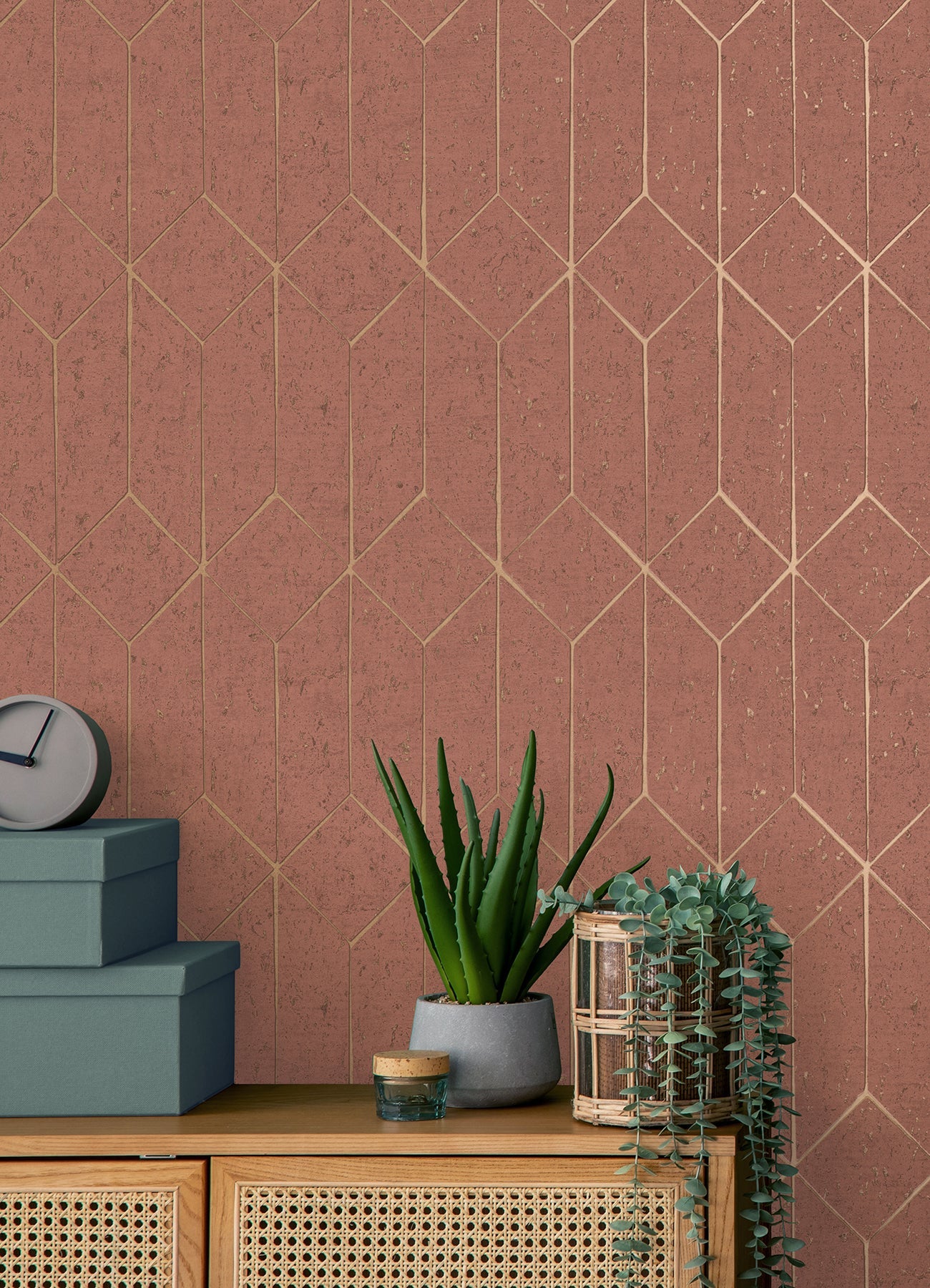 Advantage Hayden Raspberry Concrete Trellis Wallpaper, 20.5-in by 33-ft