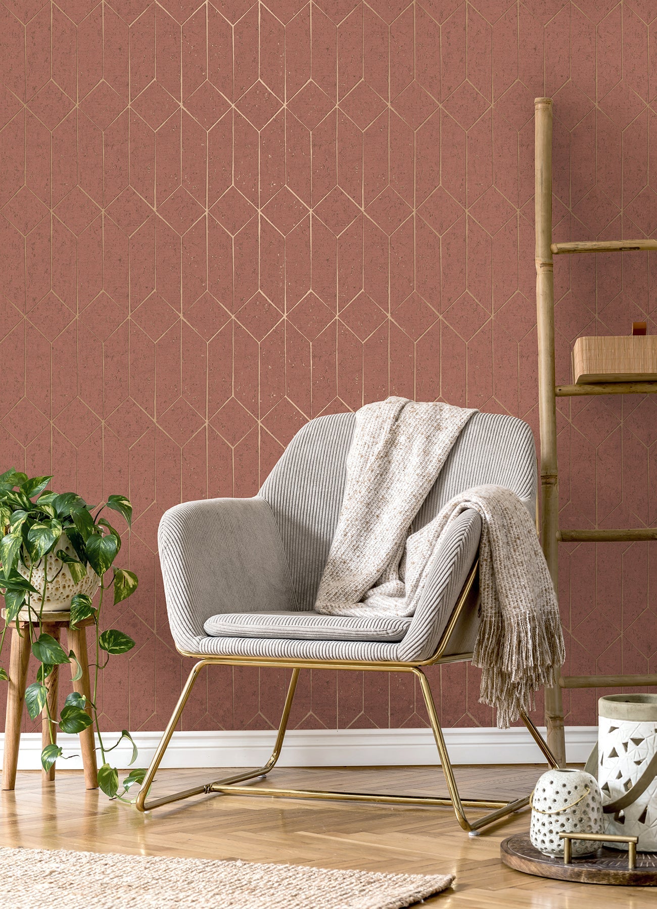 Advantage Hayden Raspberry Concrete Trellis Wallpaper, 20.5-in by 33-ft