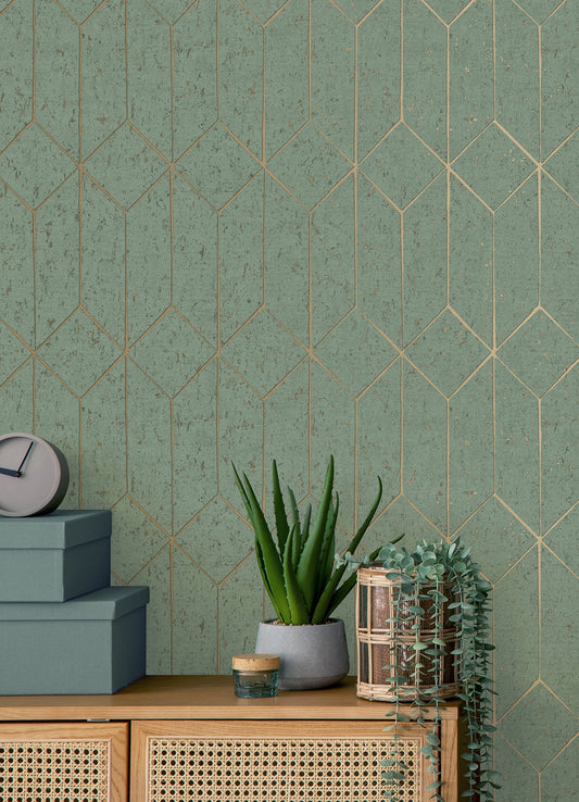 Advantage Hayden Mint Concrete Trellis Wallpaper, 20.5-in by 33-ft