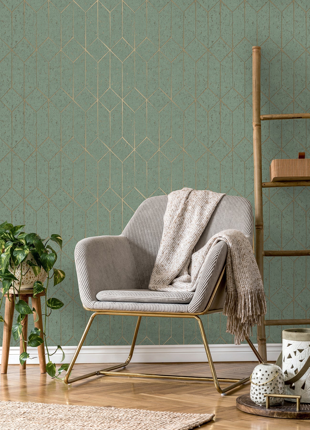 Advantage Hayden Mint Concrete Trellis Wallpaper, 20.5-in by 33-ft