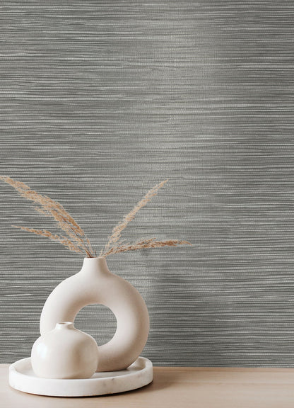 Advantage Alton Grey Faux Grasscloth Wallpaper, 20.5-in by 33-ft