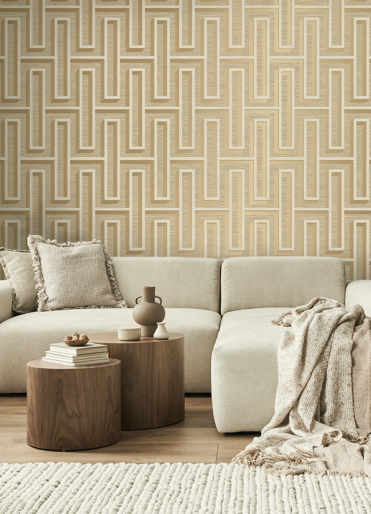 Advantage Henley Taupe Geometric Grasscloth Wallpaper, 20.5-in by 33-ft