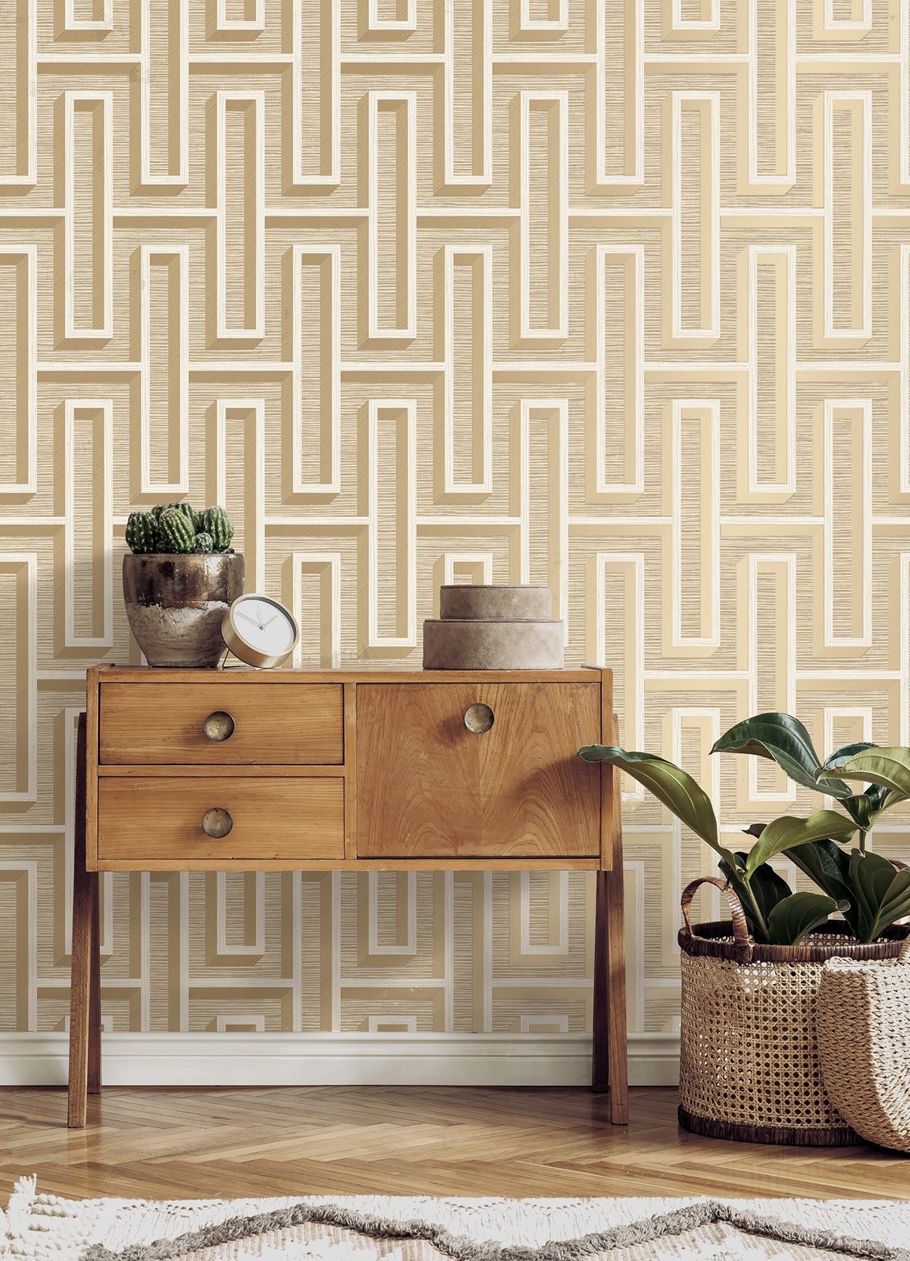 Advantage Henley Taupe Geometric Grasscloth Wallpaper, 20.5-in by 33-ft