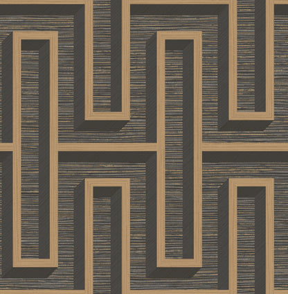 Advantage Henley Black Geometric Grasscloth Wallpaper, 20.5-in by 33-ft