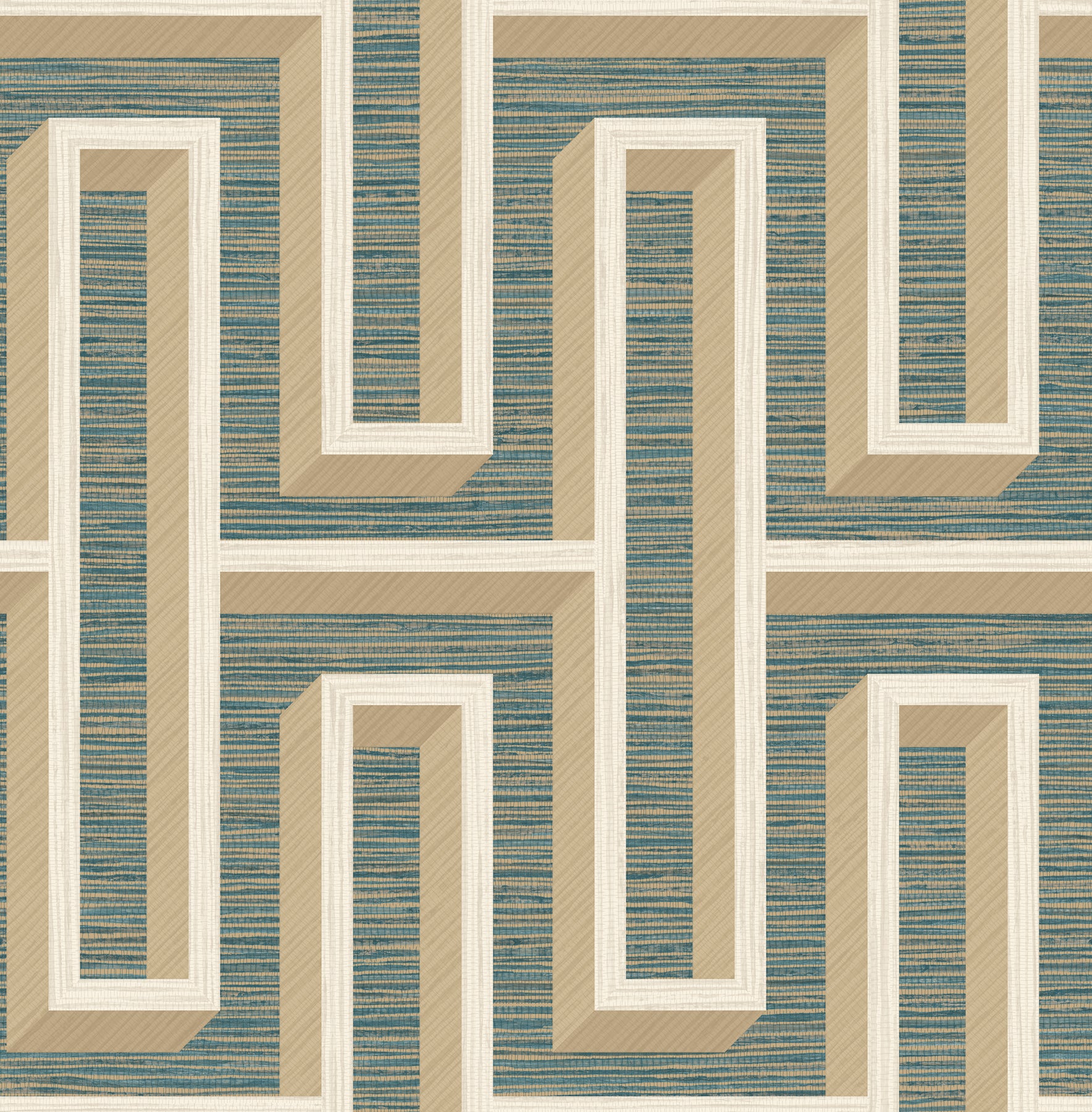 Advantage Henley Teal Geometric Grasscloth Wallpaper, 20.5-in by 33-ft