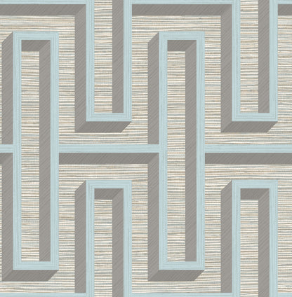 Advantage Henley Light Blue Geometric Grasscloth Wallpaper, 20.5-in by 33-ft