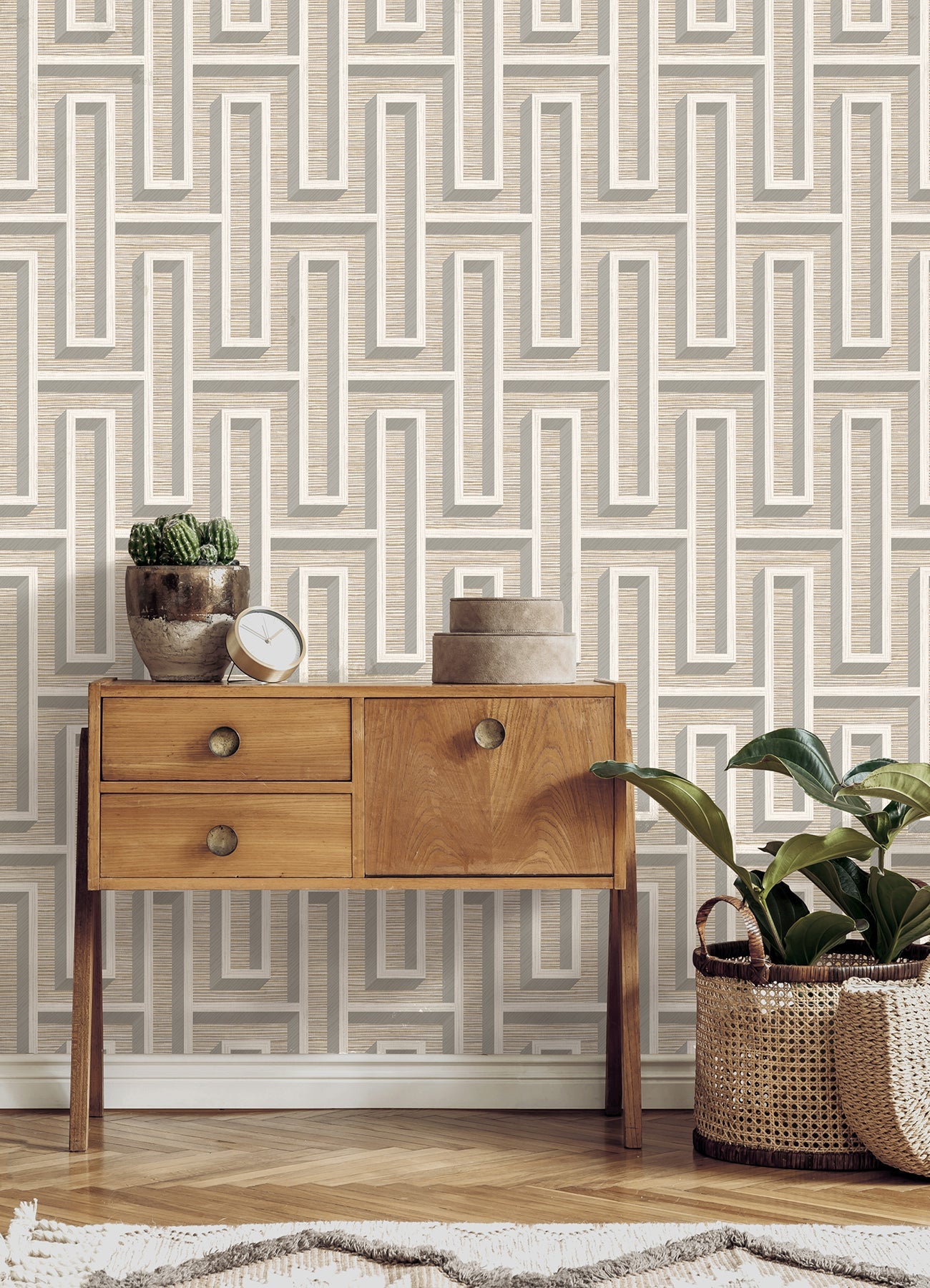 Advantage Henley Wheat Geometric Grasscloth Wallpaper, 20.5-in by 33-ft