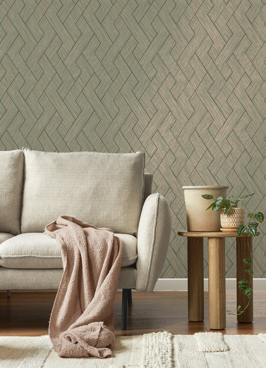 Advantage Ember Copper Geometric Basketweave Wallpaper, 20.5-in by 33-ft