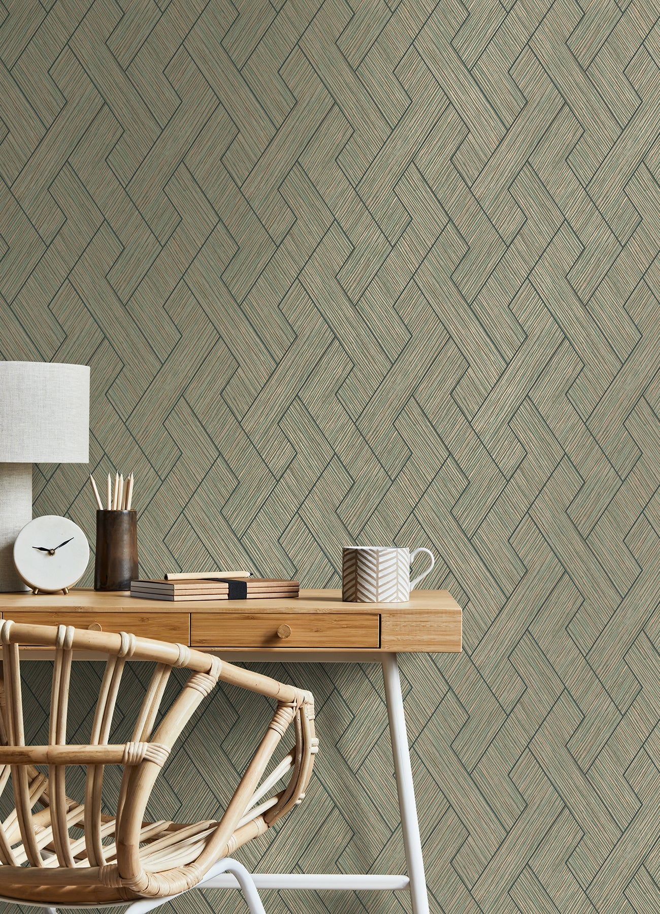 Advantage Ember Copper Geometric Basketweave Wallpaper, 20.5-in by 33-ft