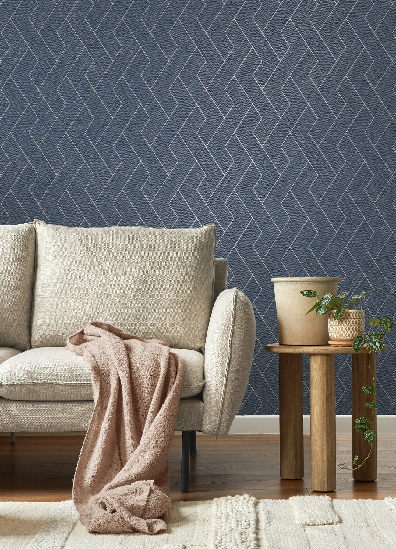 Advantage Ember Indigo Geometric Basketweave Wallpaper, 20.5-in by 33-ft