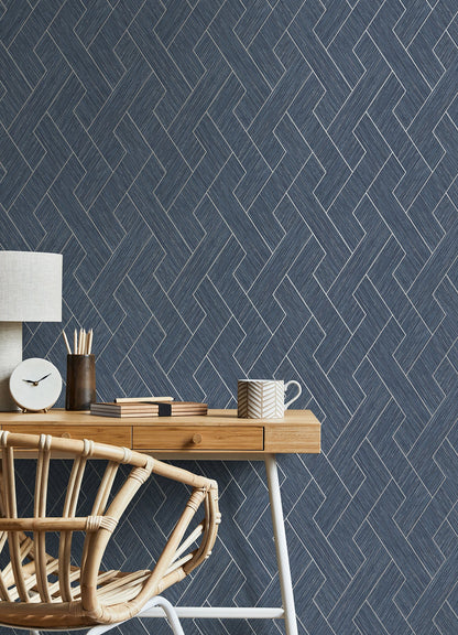 Advantage Ember Indigo Geometric Basketweave Wallpaper, 20.5-in by 33-ft