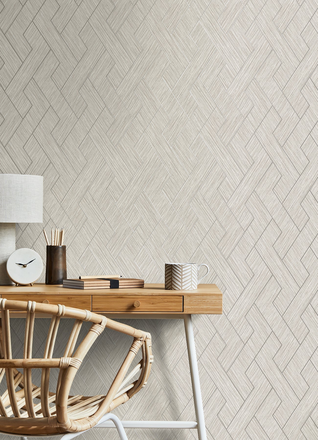 Advantage Ember Light Grey Geometric Basketweave Wallpaper, 20.5-in by 33-ft