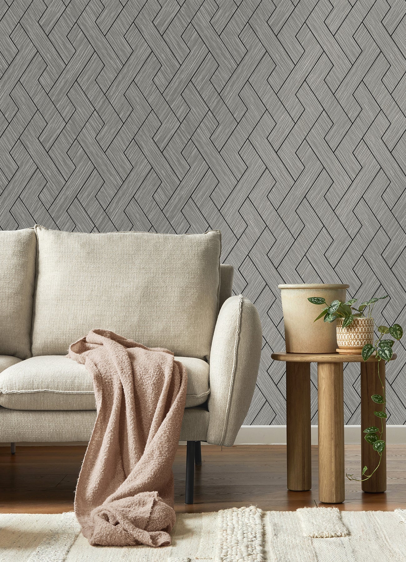 Advantage Ember Grey Geometric Basketweave Wallpaper, 20.5-in by 33-ft