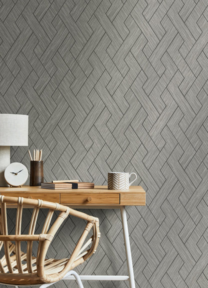 Advantage Ember Grey Geometric Basketweave Wallpaper, 20.5-in by 33-ft