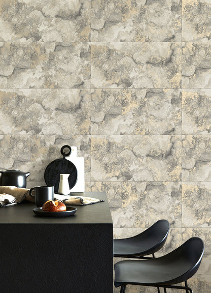 Advantage Aria Light Grey Marbled Tile Wallpaper, 20.5-in by 33-ft