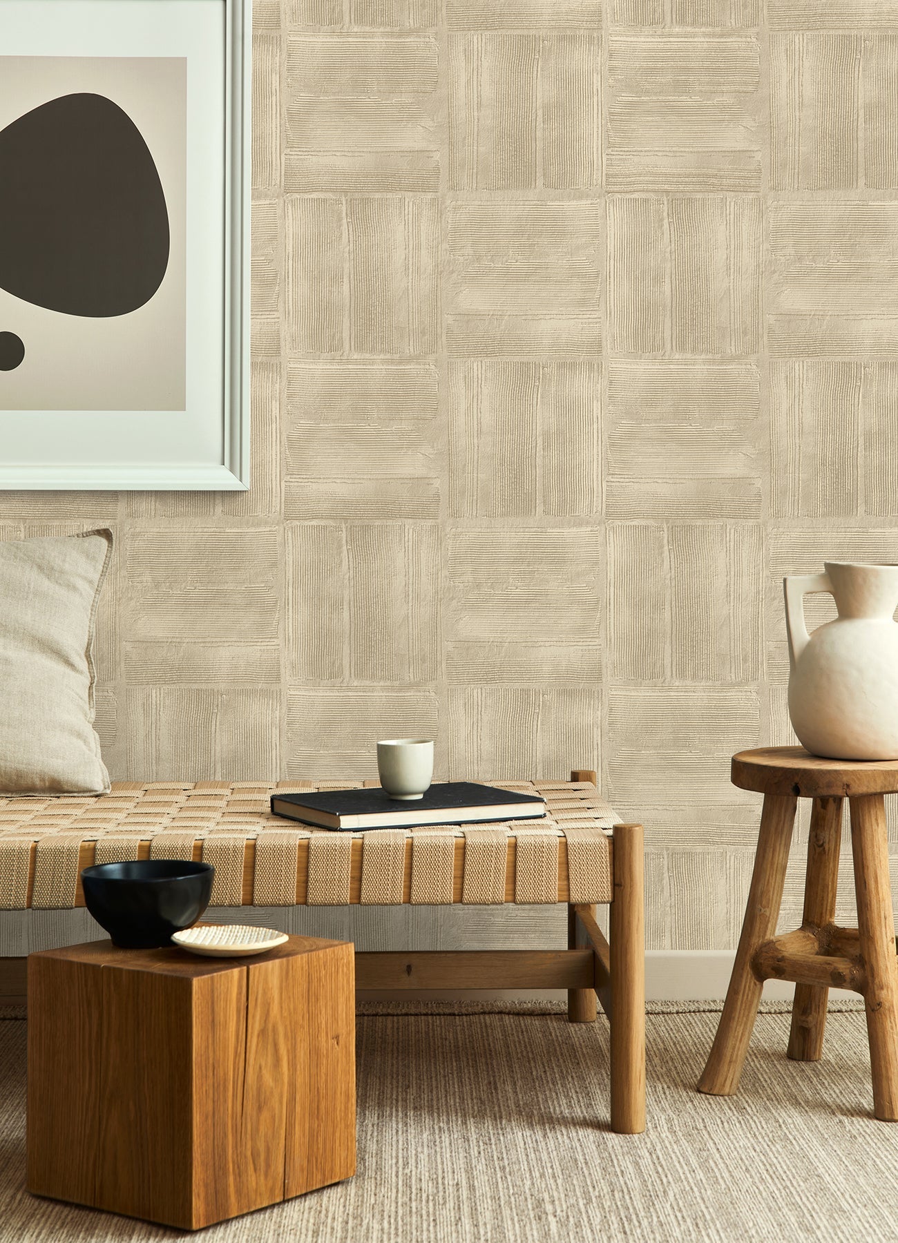 Advantage Jasper Neutral Block Texture Wallpaper, 20.5-in by 33-ft