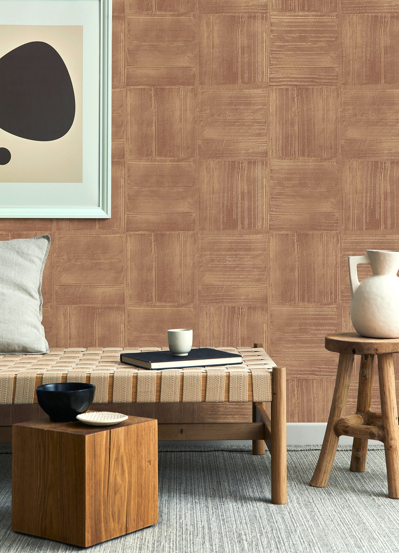 Advantage Jasper Rust Block Texture Wallpaper, 20.5-in by 33-ft