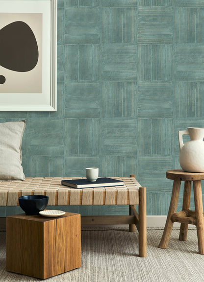 Advantage Jasper Teal Block Texture Wallpaper, 20.5-in by 33-ft