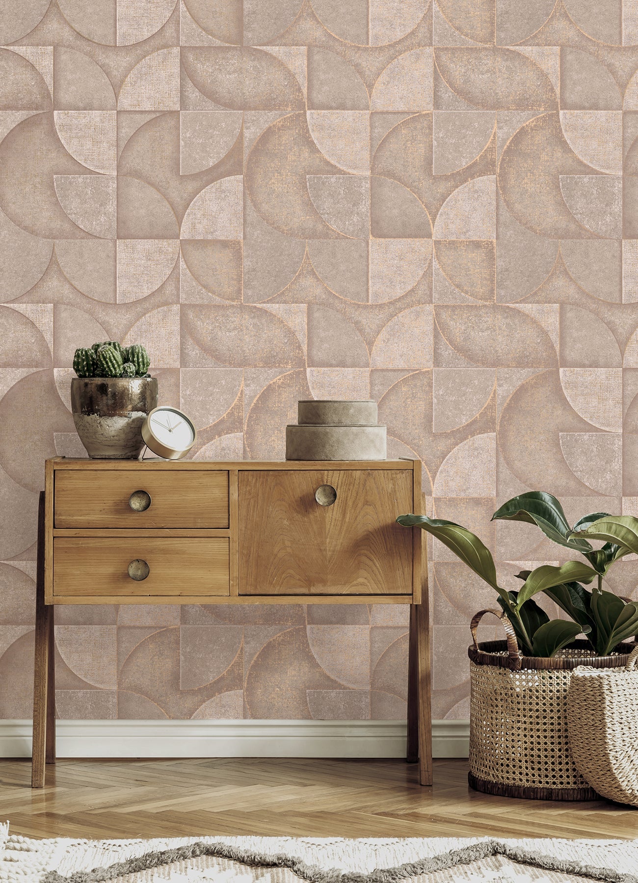 Advantage Addison Blush Retro Geo Wallpaper, 20.5-in by 33-ft