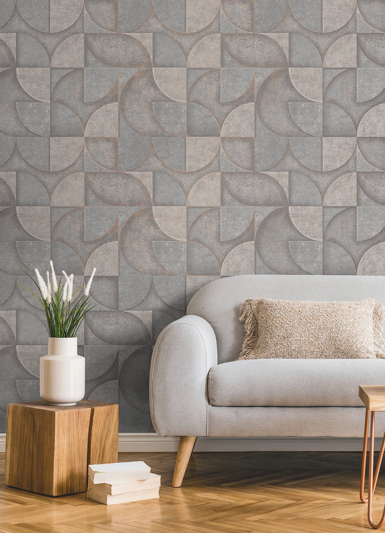 Advantage Addison Grey Retro Geo Wallpaper, 20.5-in by 33-ft