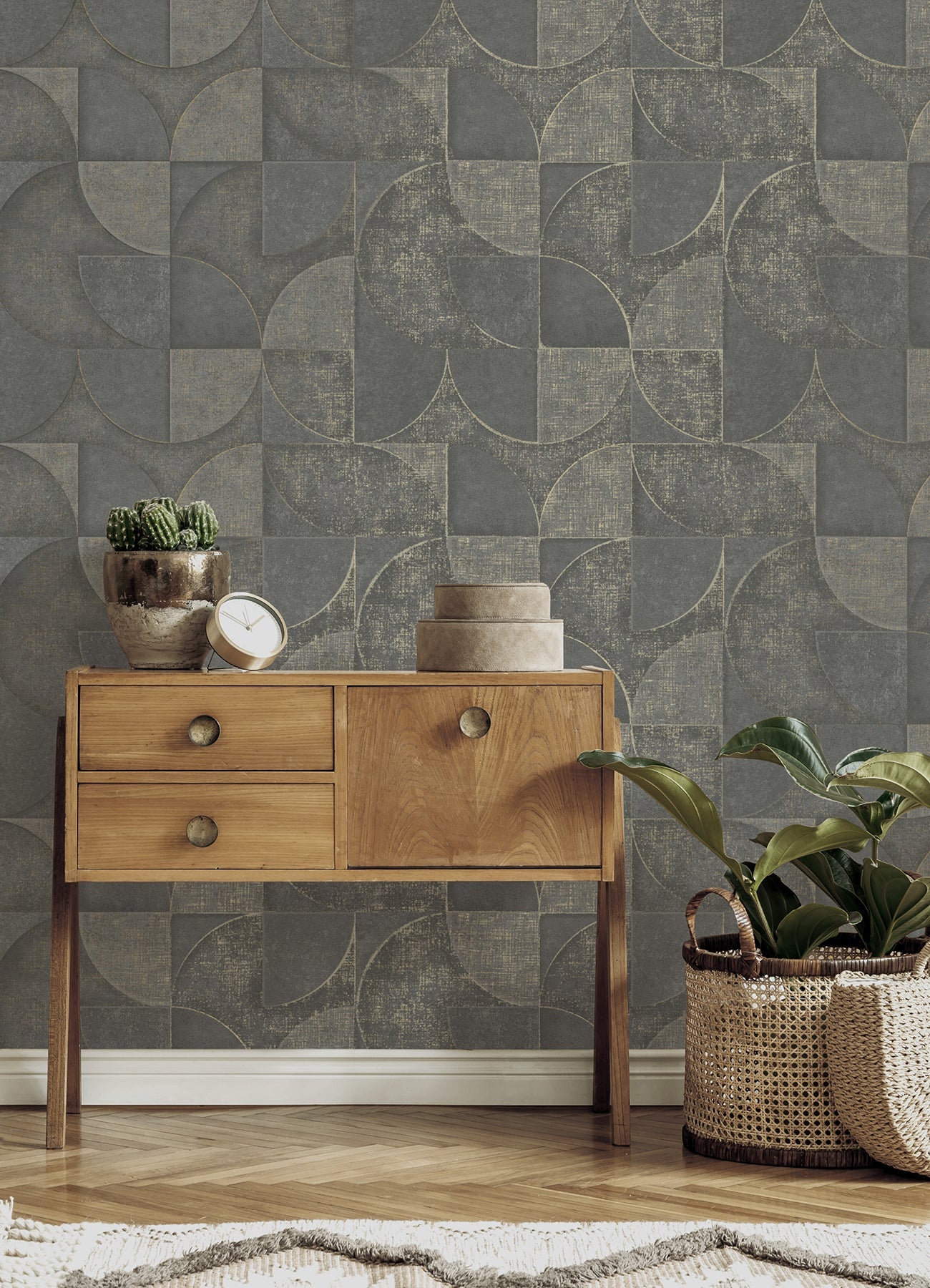 Advantage Addison Charcoal Retro Geo Wallpaper, 20.5-in by 33-ft