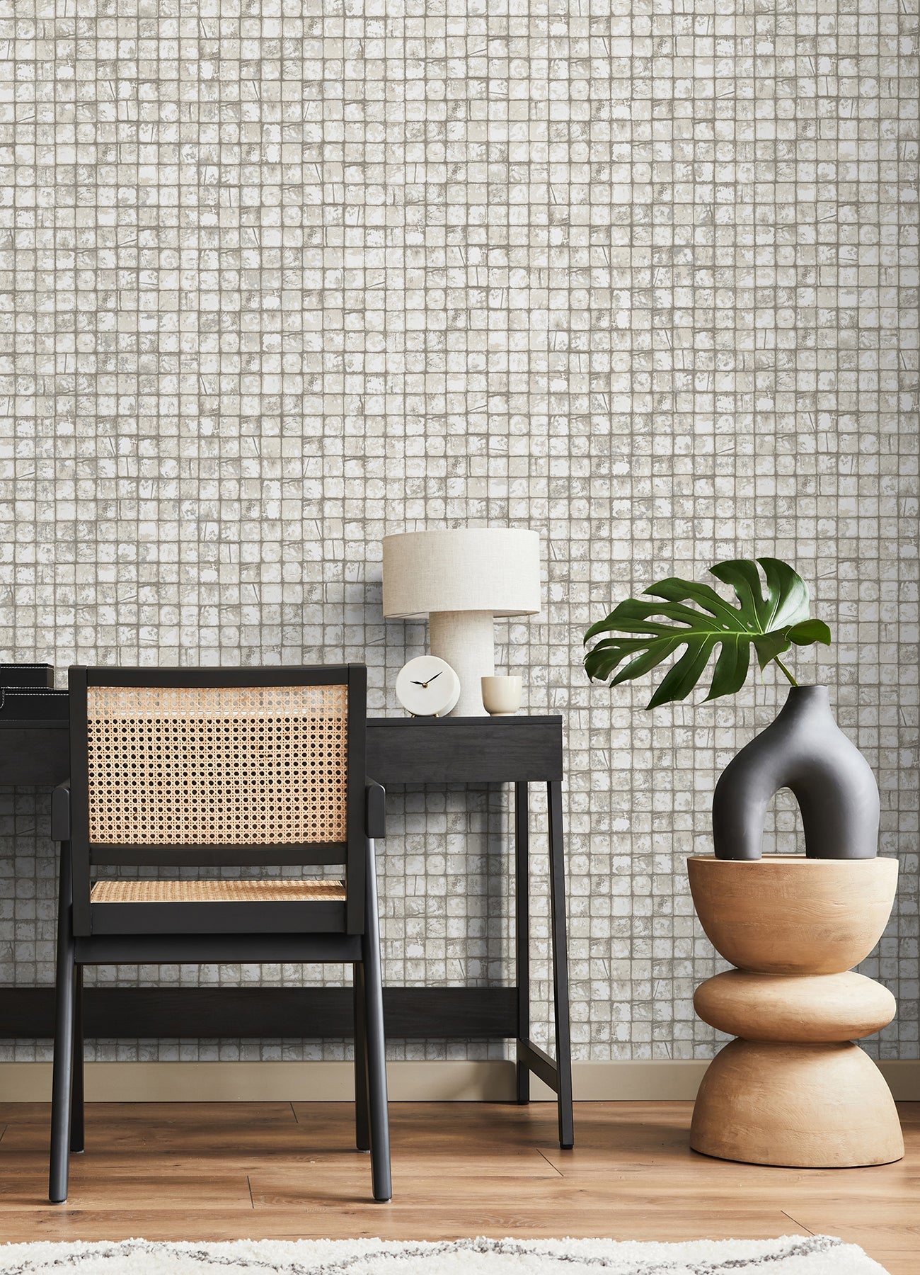 Advantage Kingsley Off White Tiled Wallpaper, 20.5-in by 33-ft