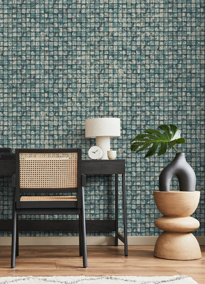 Advantage Kingsley Blue Tiled Wallpaper, 20.5-in by 33-ft