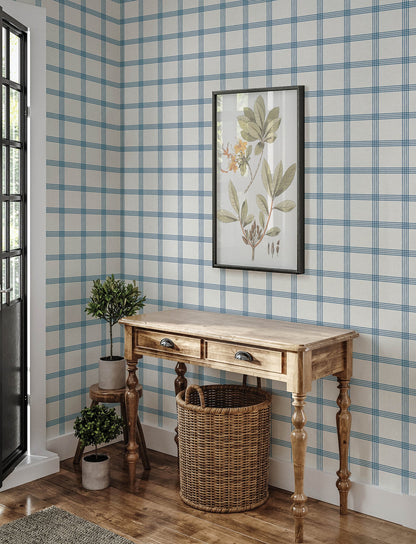 Chesapeake Twain Denim Plaid Wallpaper, 20.5-in by 33-ft