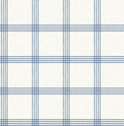 Chesapeake Twain Denim Plaid Wallpaper, 20.5-in by 33-ft