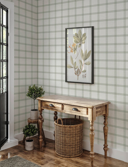 Chesapeake Twain Green Plaid Wallpaper, 20.5-in by 33-ft