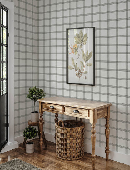 Chesapeake Twain Charcoal Plaid Wallpaper, 20.5-in by 33-ft