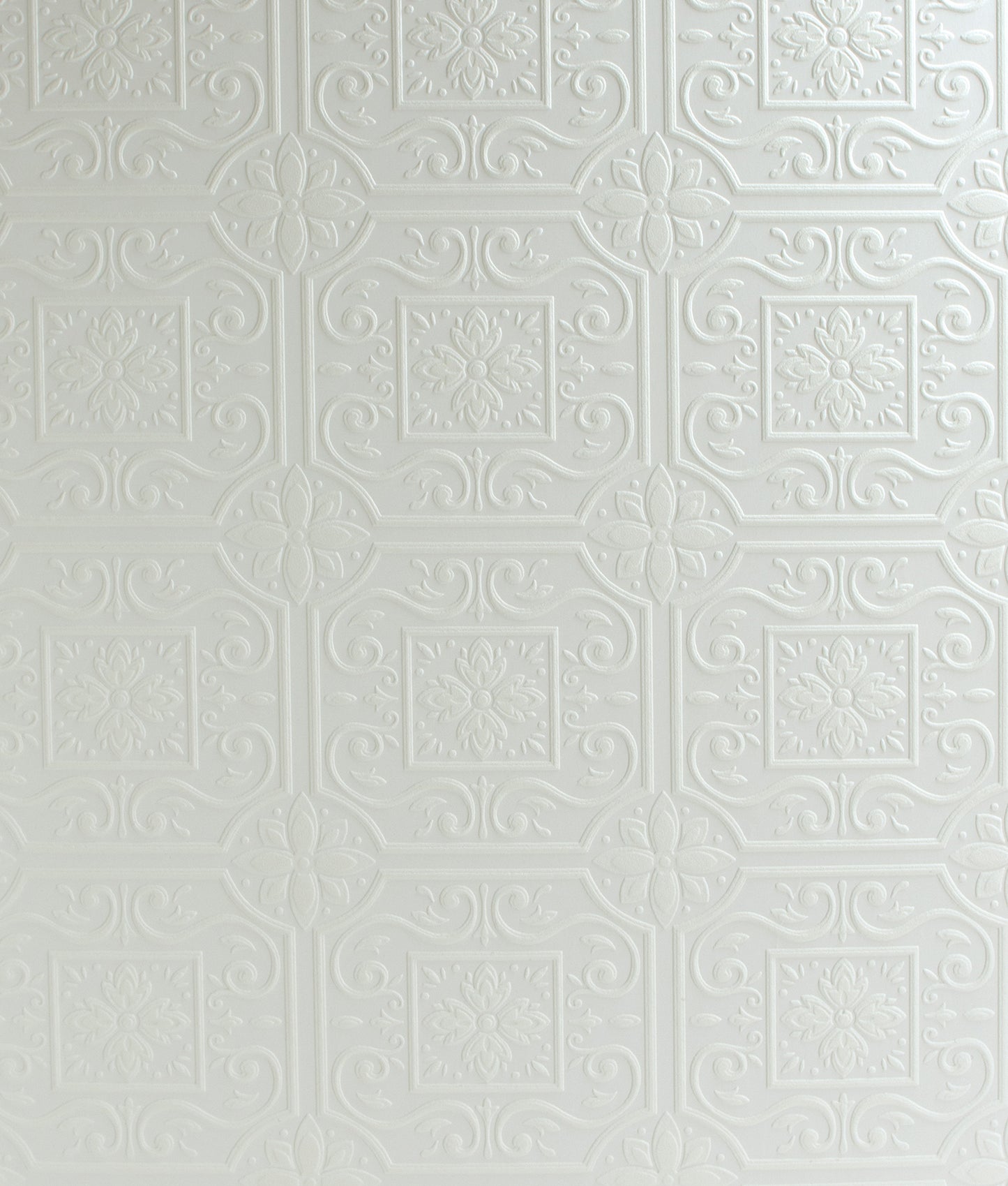 Chesapeake Ibold White Tin Ceiling Scroll Paintable Wallpaper, 20.5-in by 33-ft