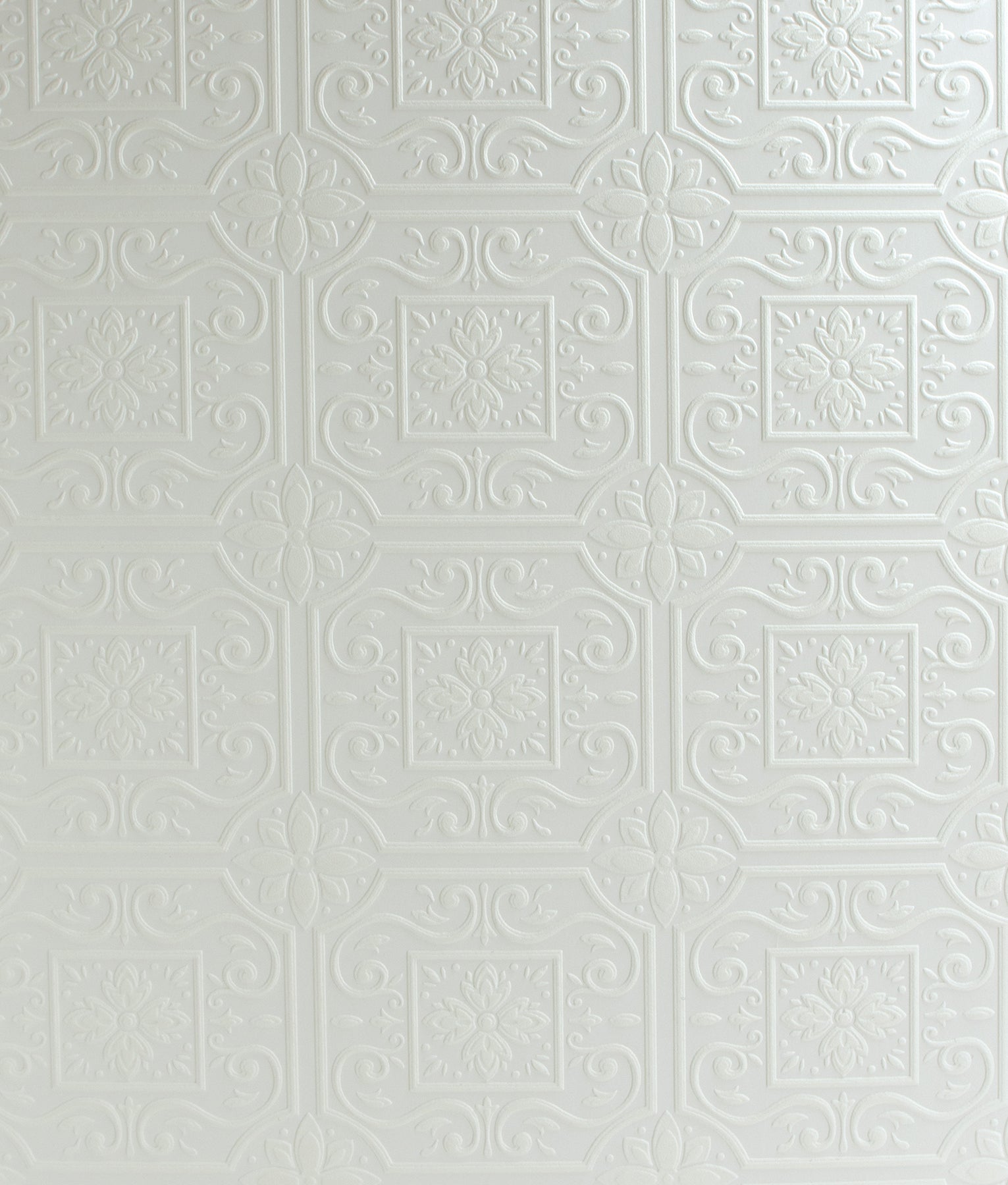 Chesapeake Ibold White Tin Ceiling Scroll Paintable Wallpaper, 20.5-in by 33-ft