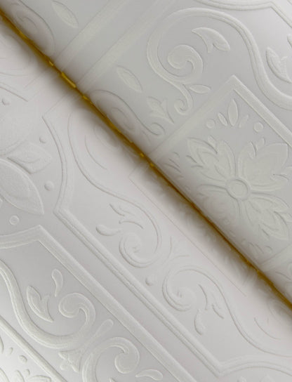 Chesapeake Ibold White Tin Ceiling Scroll Paintable Wallpaper, 20.5-in by 33-ft