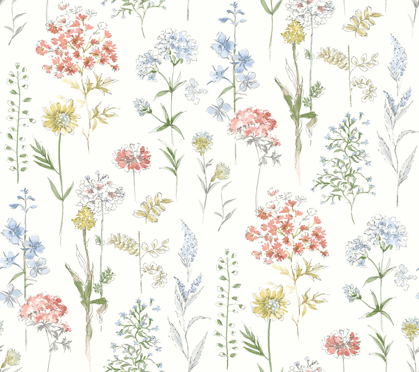 Chesapeake Bergamot Multicolor Wildflower Wallpaper, 27-in by 27-ft