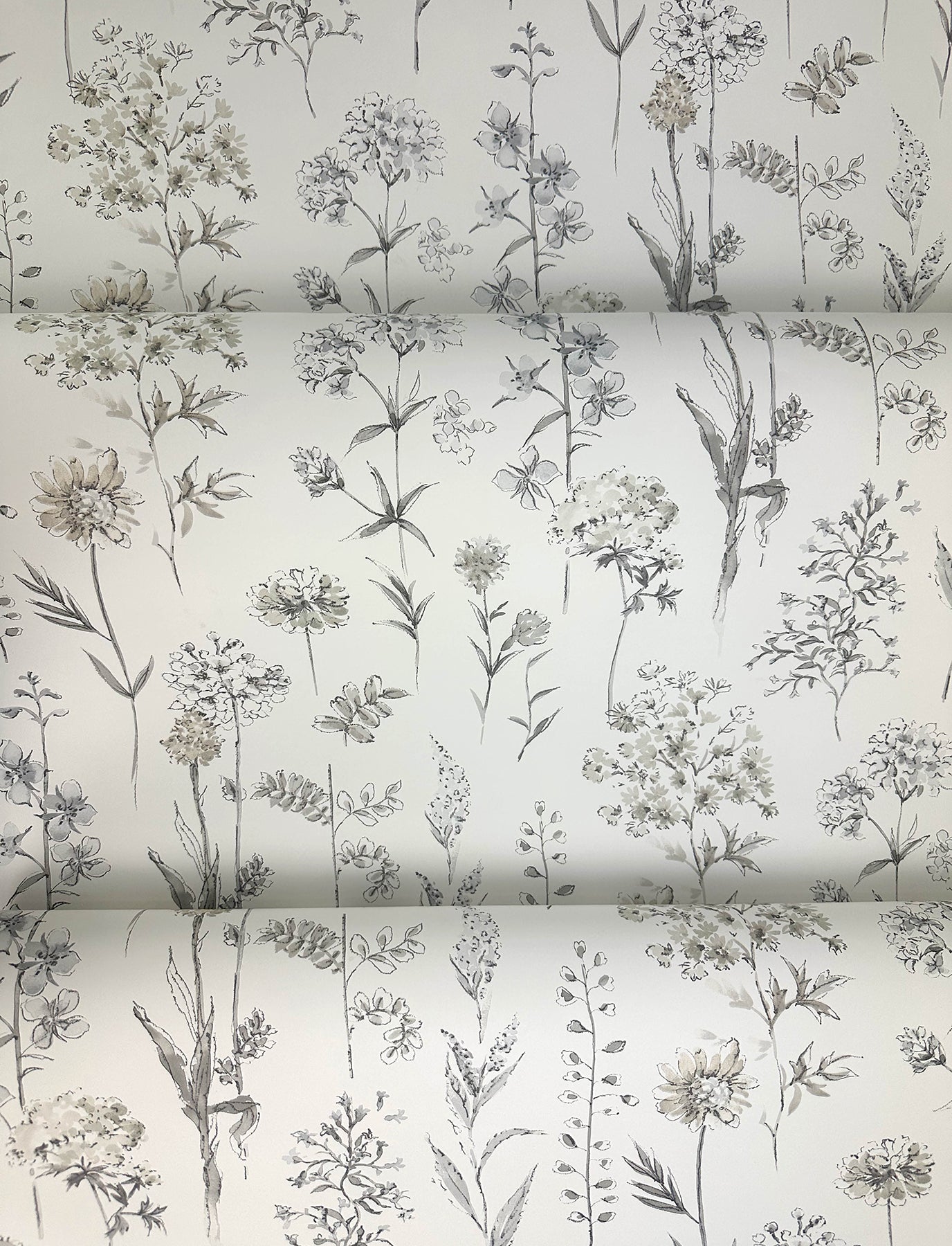 Chesapeake Bergamot Light Grey Wildflower Wallpaper, 27-in by 27-ft