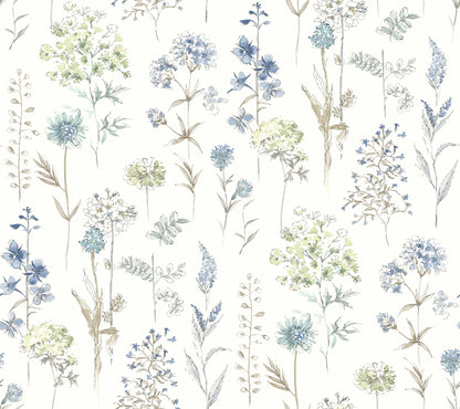 Chesapeake Bergamot Sea Green Wildflower Wallpaper, 27-in by 27-ft