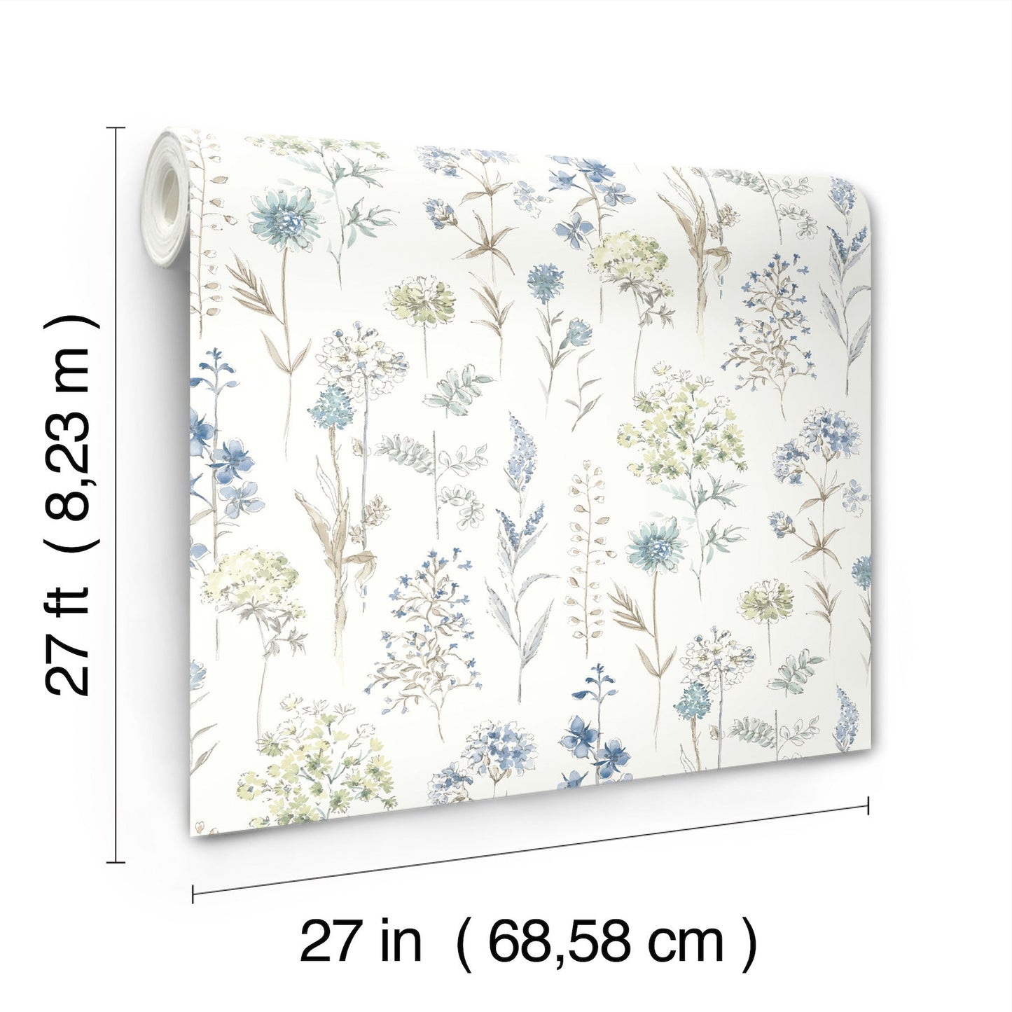 Chesapeake Bergamot Sea Green Wildflower Wallpaper, 27-in by 27-ft