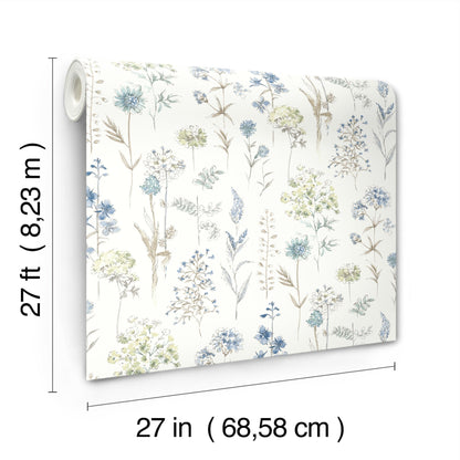 Chesapeake Bergamot Sea Green Wildflower Wallpaper, 27-in by 27-ft