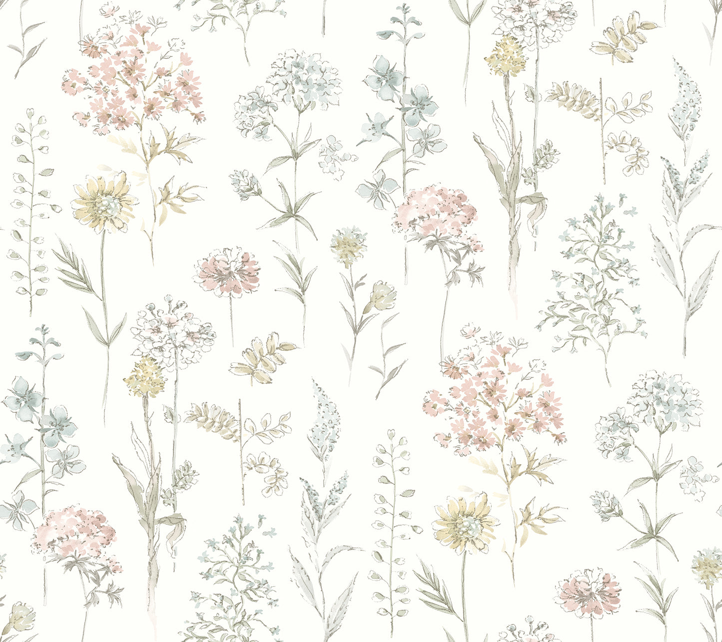 Chesapeake Bergamot Pastel Wildflower Wallpaper, 27-in by 27-ft