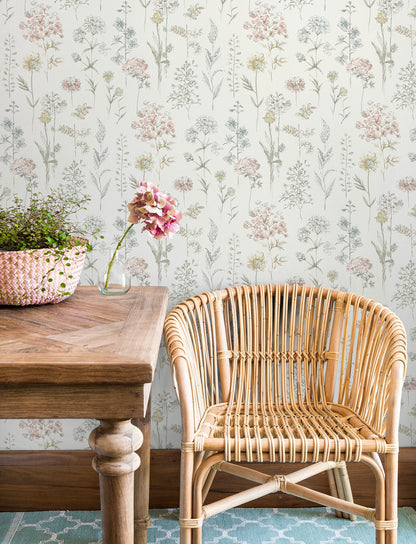 Chesapeake Bergamot Pastel Wildflower Wallpaper, 27-in by 27-ft