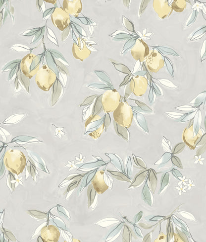 Chesapeake Lemonade Charcoal Citrus Wallpaper, 20.5-in by 33-ft