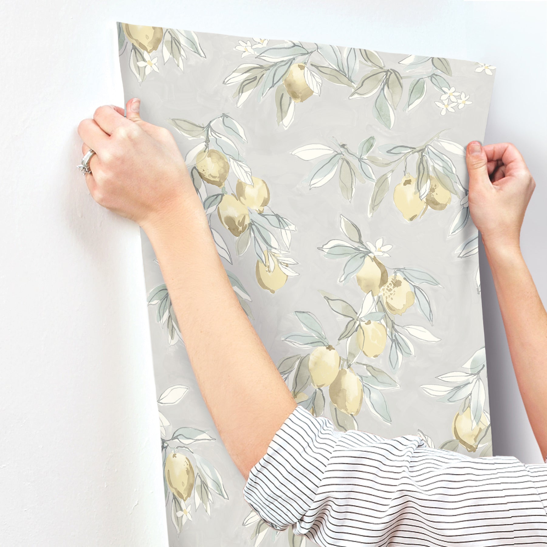 Chesapeake Lemonade Grey Citrus Wallpaper, 20.5-in by 33-ft