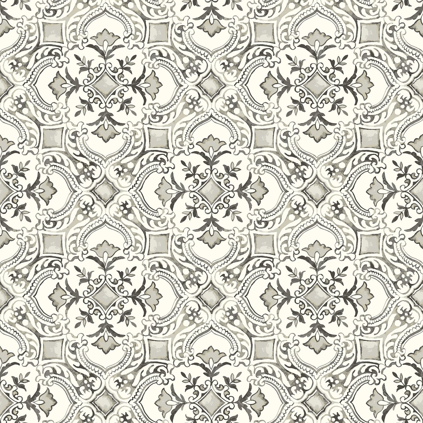 Chesapeake Marjoram Black Floral Tile Wallpaper, 20.5-in by 33-ft