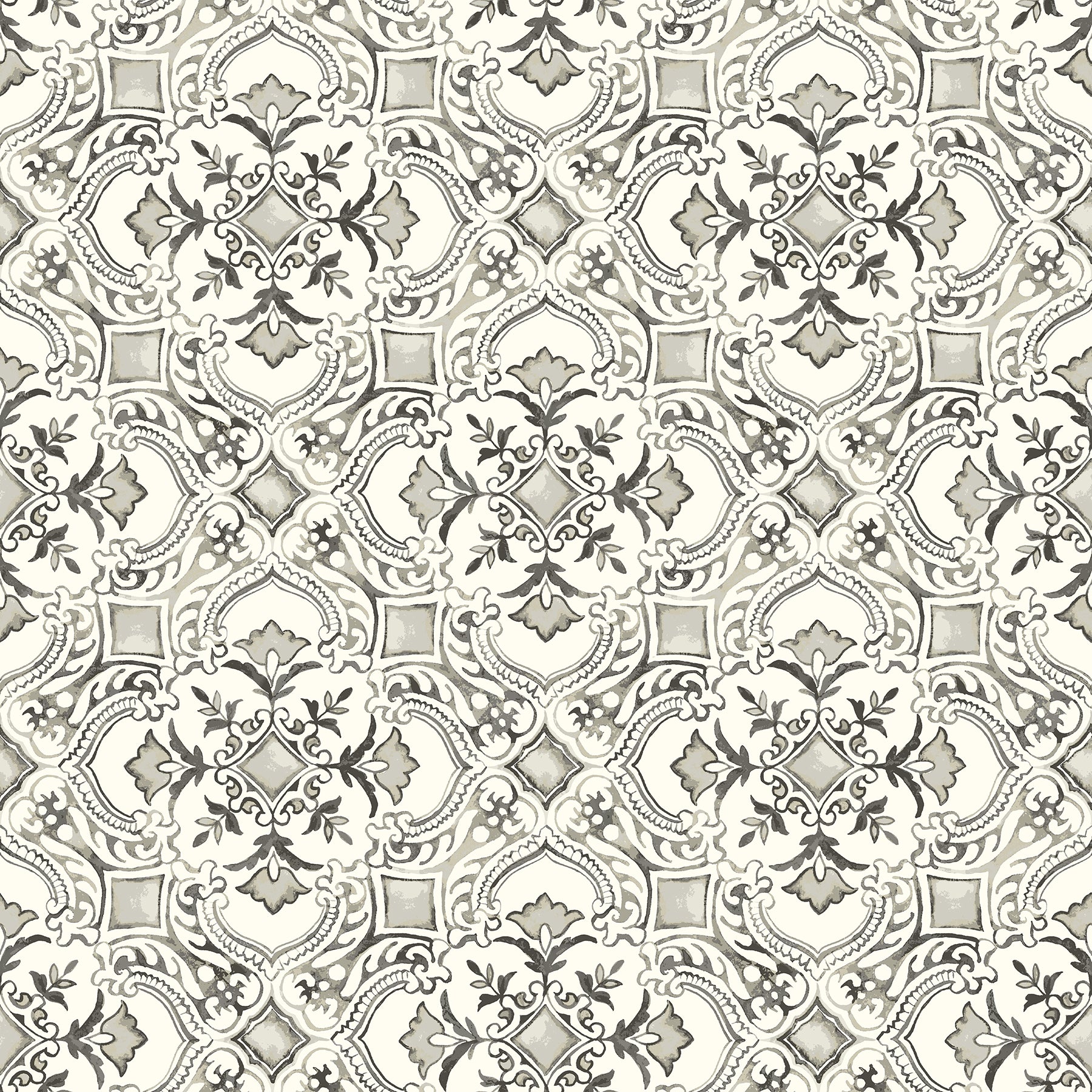 Chesapeake Marjoram Black Floral Tile Wallpaper, 20.5-in by 33-ft