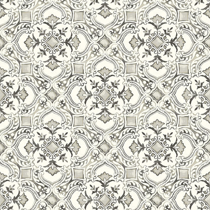 Chesapeake Marjoram Black Floral Tile Wallpaper, 20.5-in by 33-ft