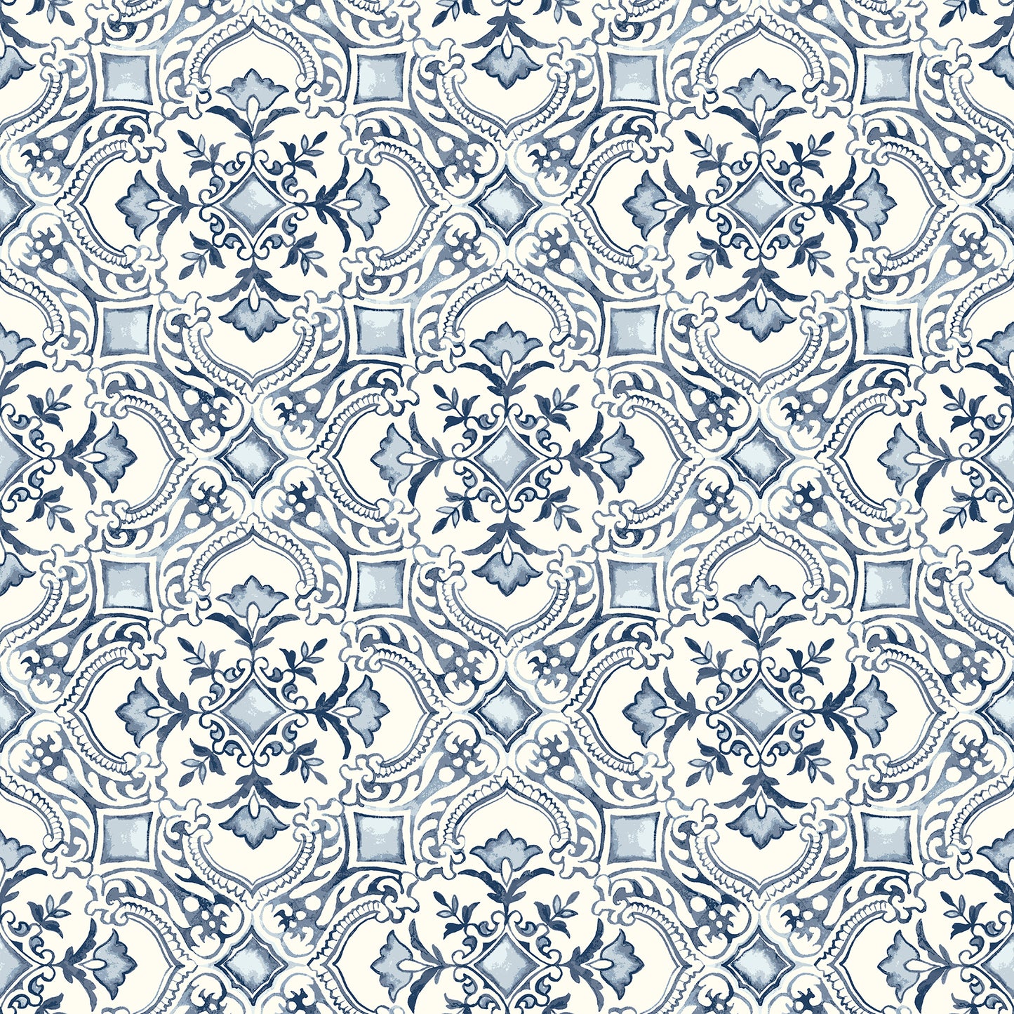 Chesapeake Marjoram Blue Floral Tile Wallpaper, 20.5-in by 33-ft