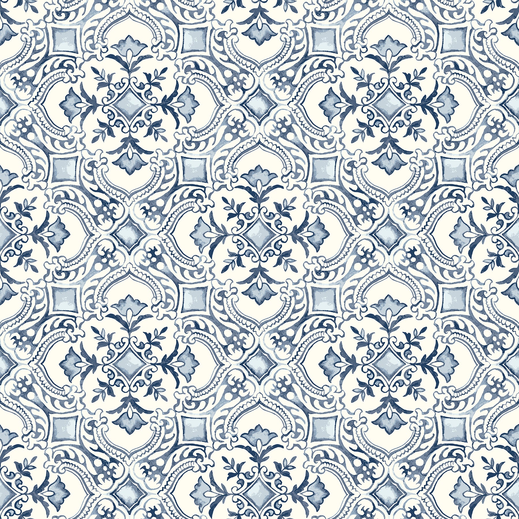 Chesapeake Marjoram Blue Floral Tile Wallpaper, 20.5-in by 33-ft